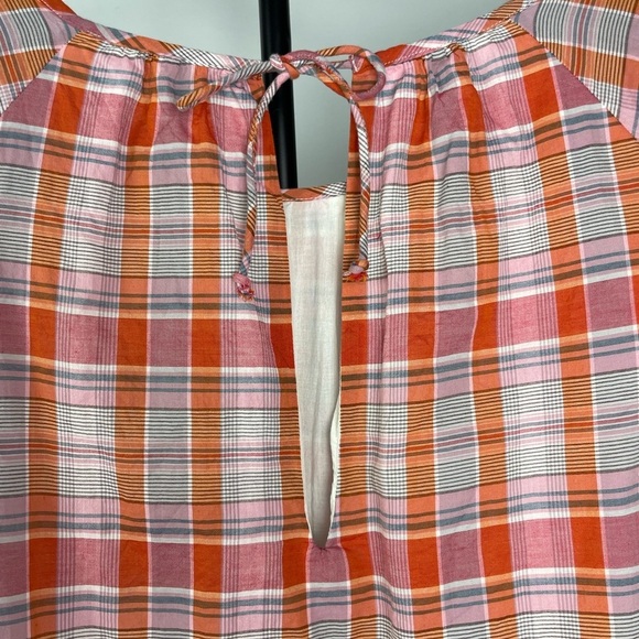 Madewell Pink Orange Plaid Ruffle-Sleeve Popover Mini Babydoll Dress - Picture 8 of 9